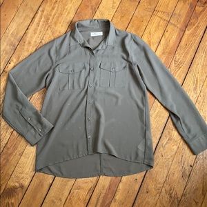 Olive green button up with gold specs